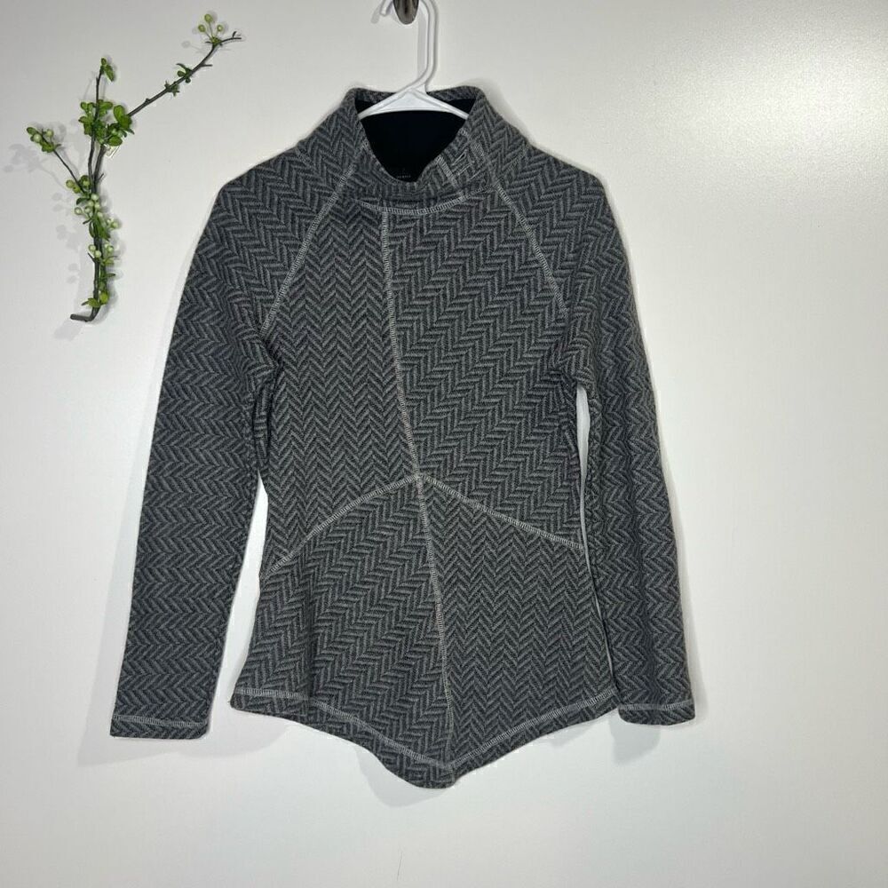 prAna Matea Gray Chevron Funnel NEck Wool Blend Pullover Sweater Sz S
